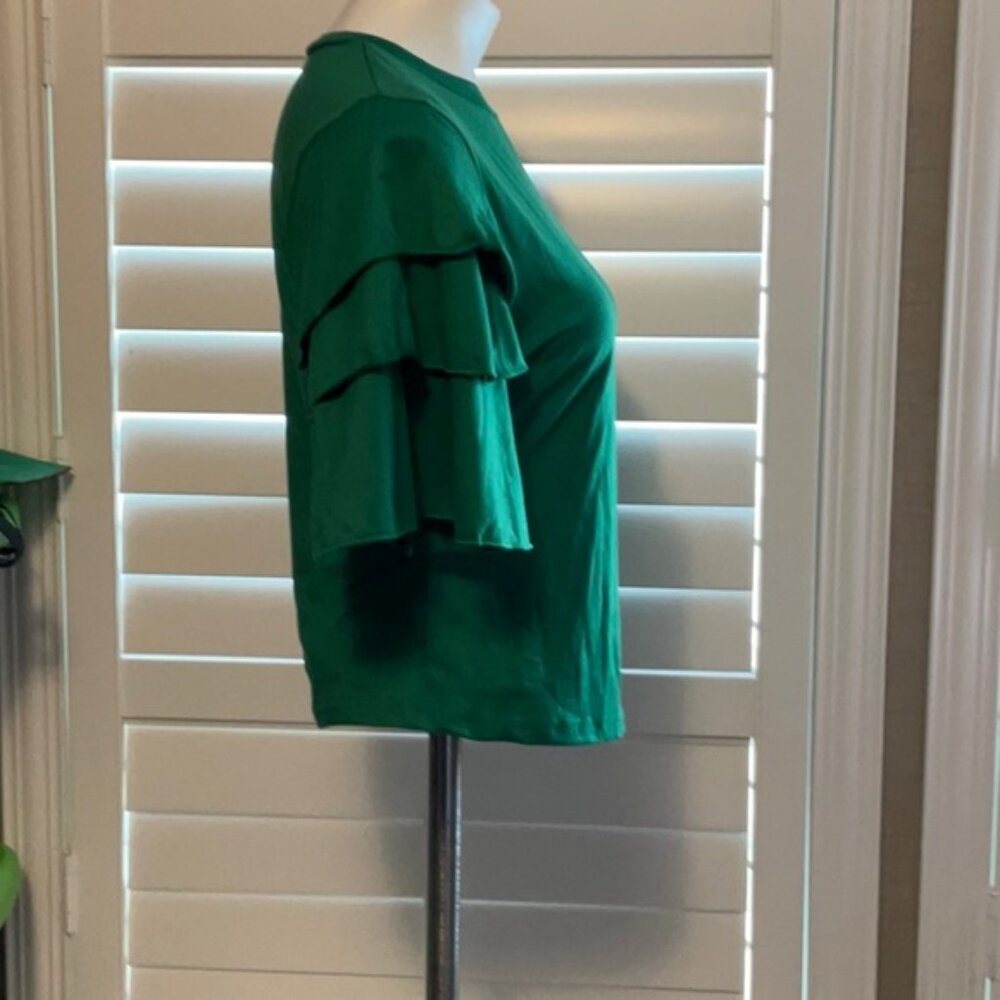 Green Ruffle Sleeve Top - Picture 2 of 6